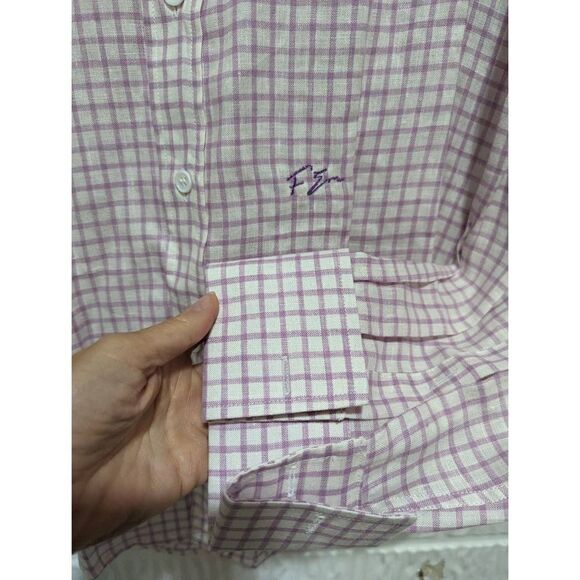 Savile Lane Men's White Lavender Window Pane French Cuff Button-Down Shirt Size - Picture 3 of 5